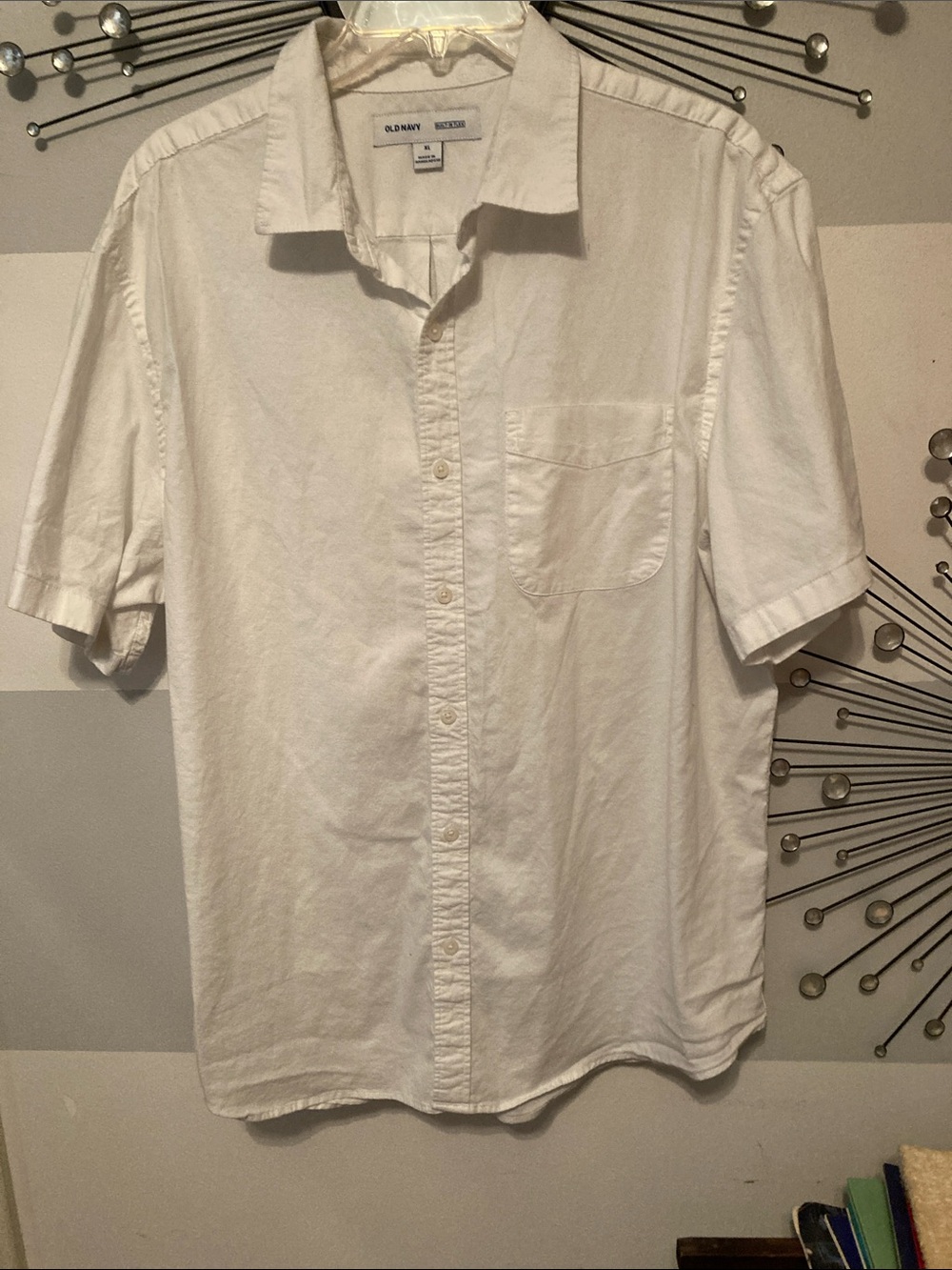 Old Navy Men's White Short-Sleeve Button-Down Shirt with Chest Pocket